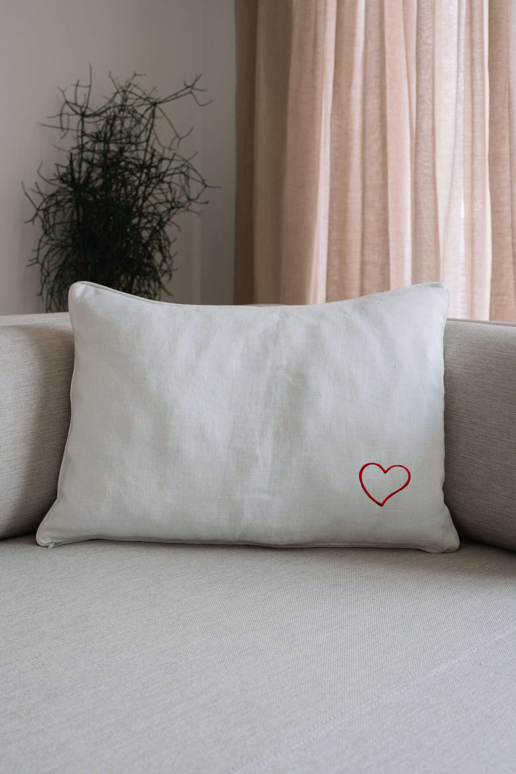 HUG linen pillow with cord 50x60 with simple embroidery