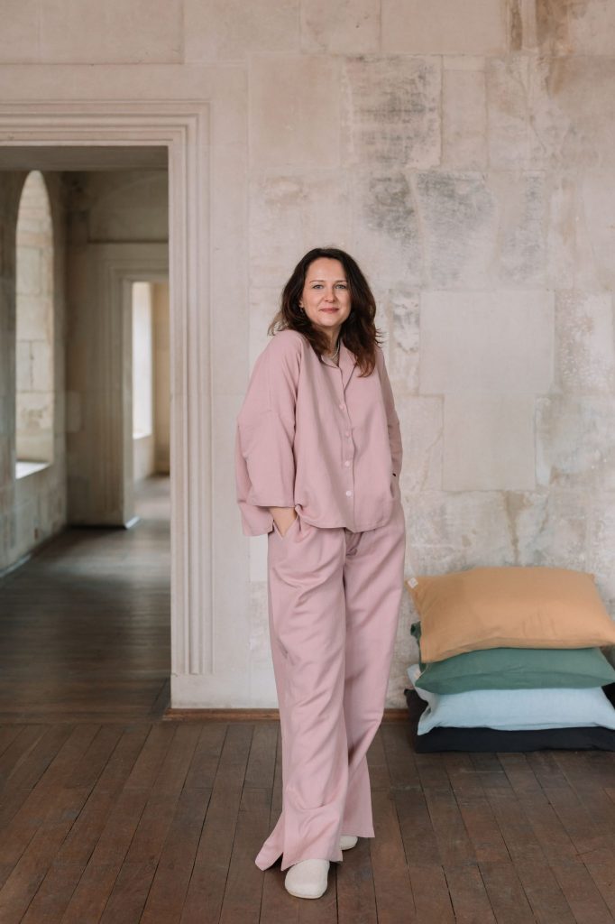Set pijama damă din in și bumbac Genuin Fire Pink