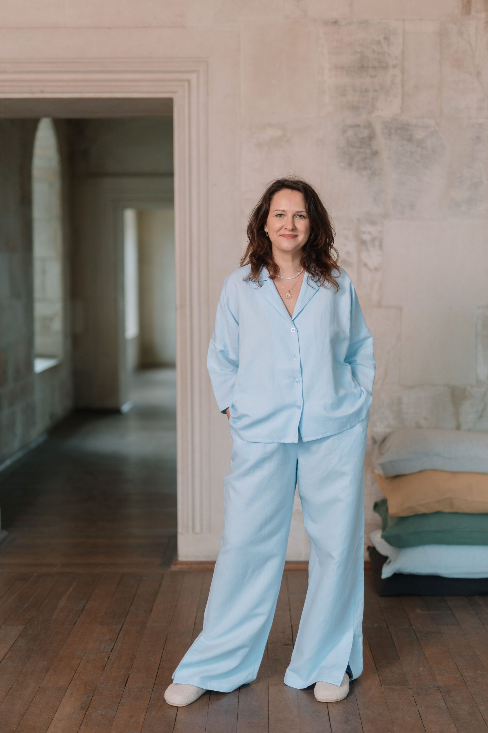 Set pijama damă in și bumbac Water Blue