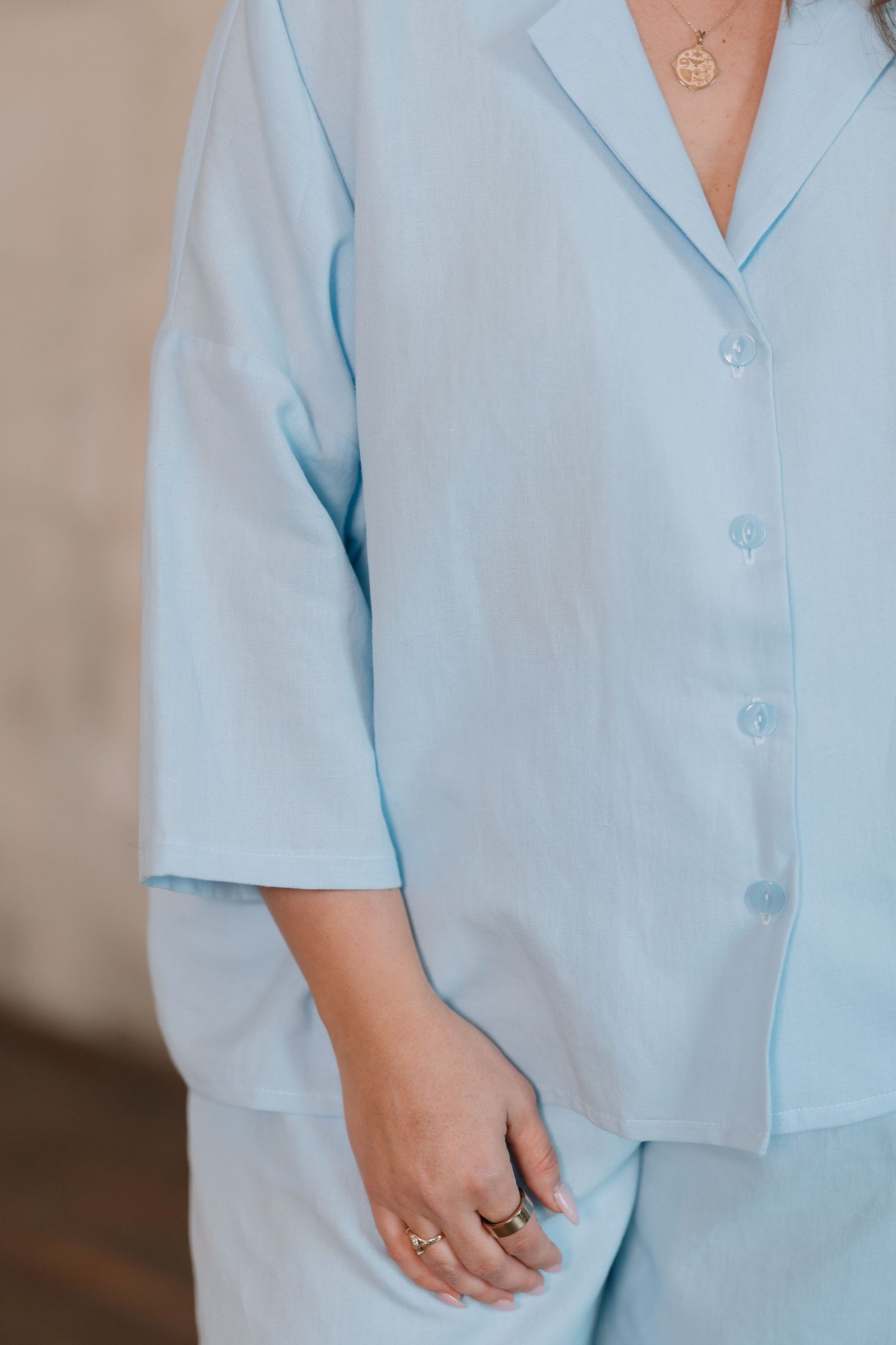 Bluză pijama damă in și bumbac Water Blue