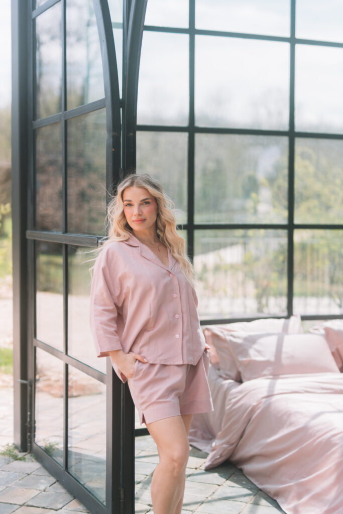 Pantaloni scurti pijamale in si bumbac Genuin Fire Pink