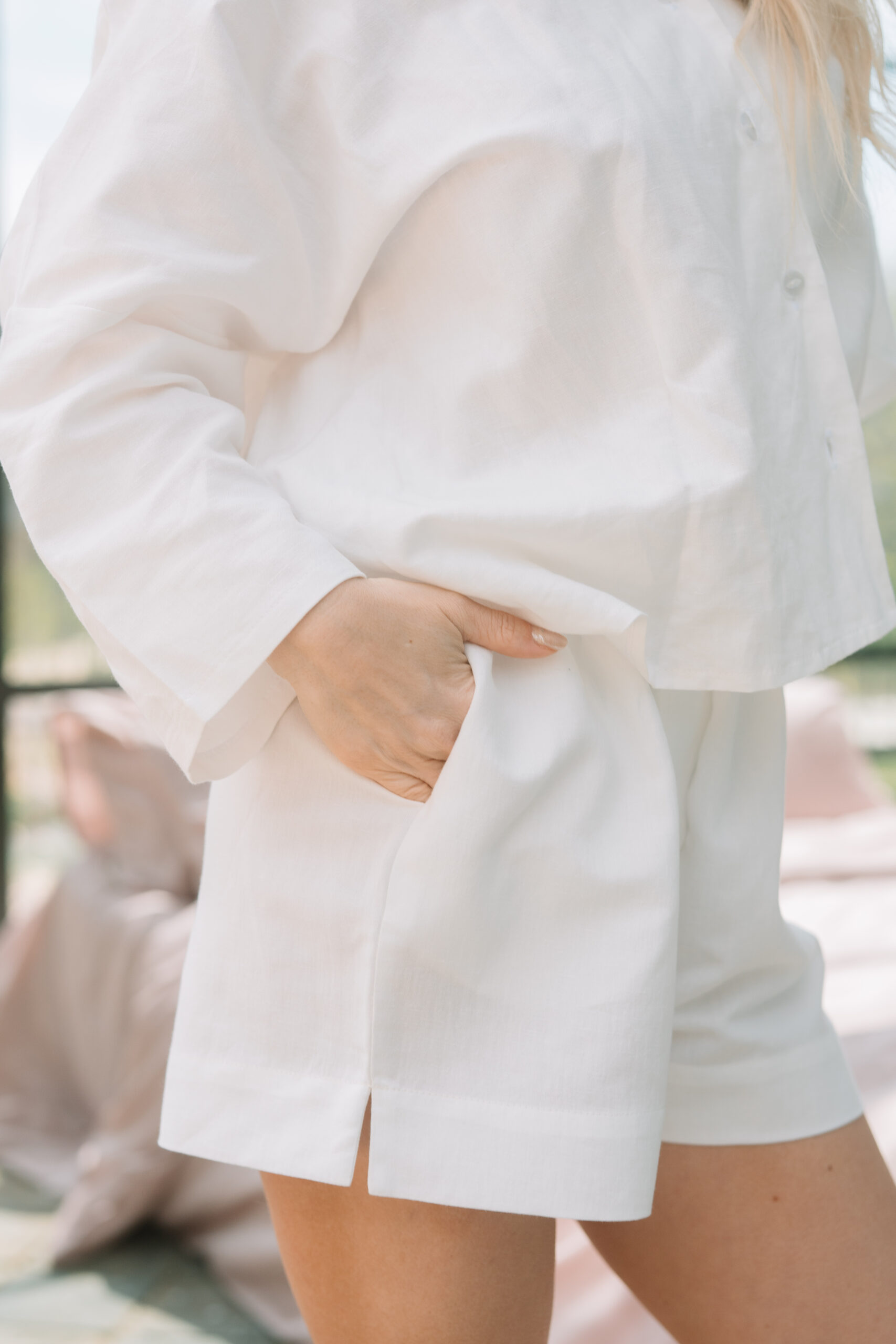 Pantaloni scurți pijama in și bumbac Air White
