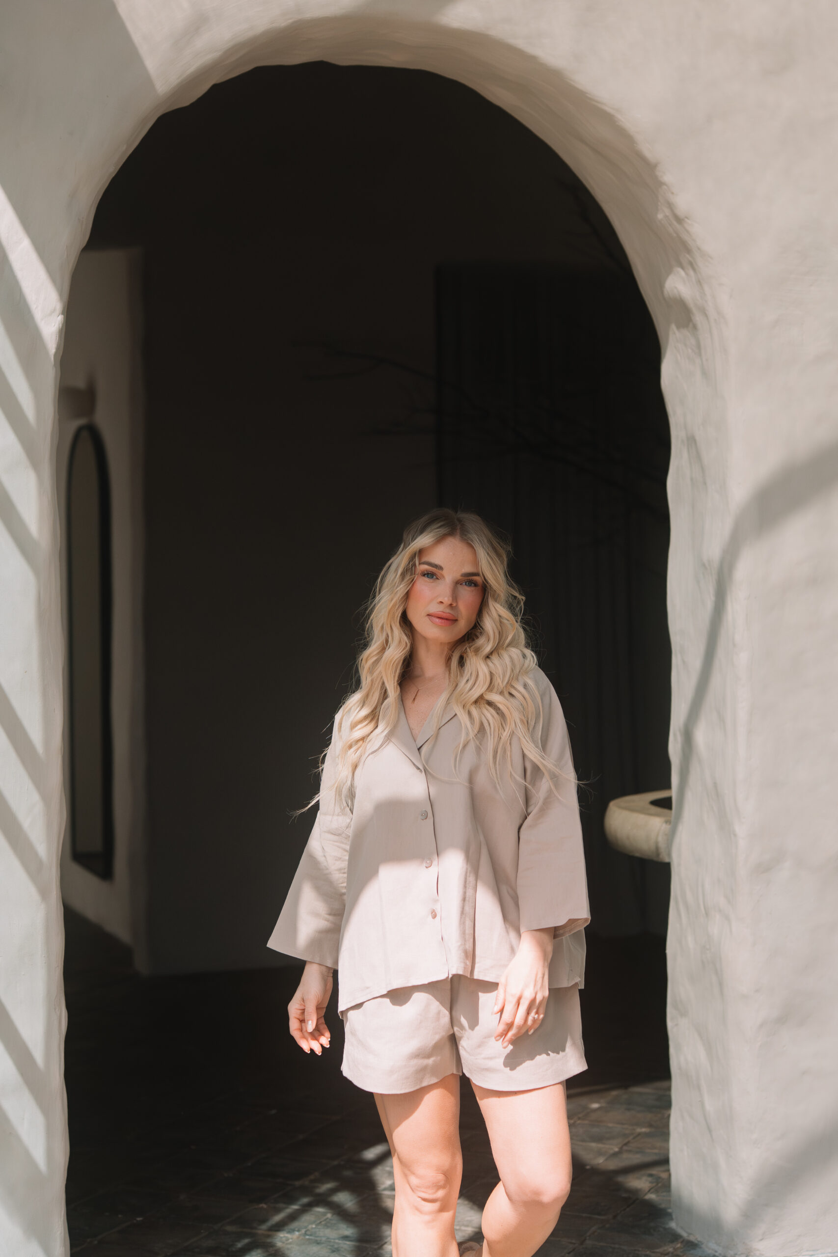 Pantaloni scurti pijamale in si bumbac Genuin Earth Beige