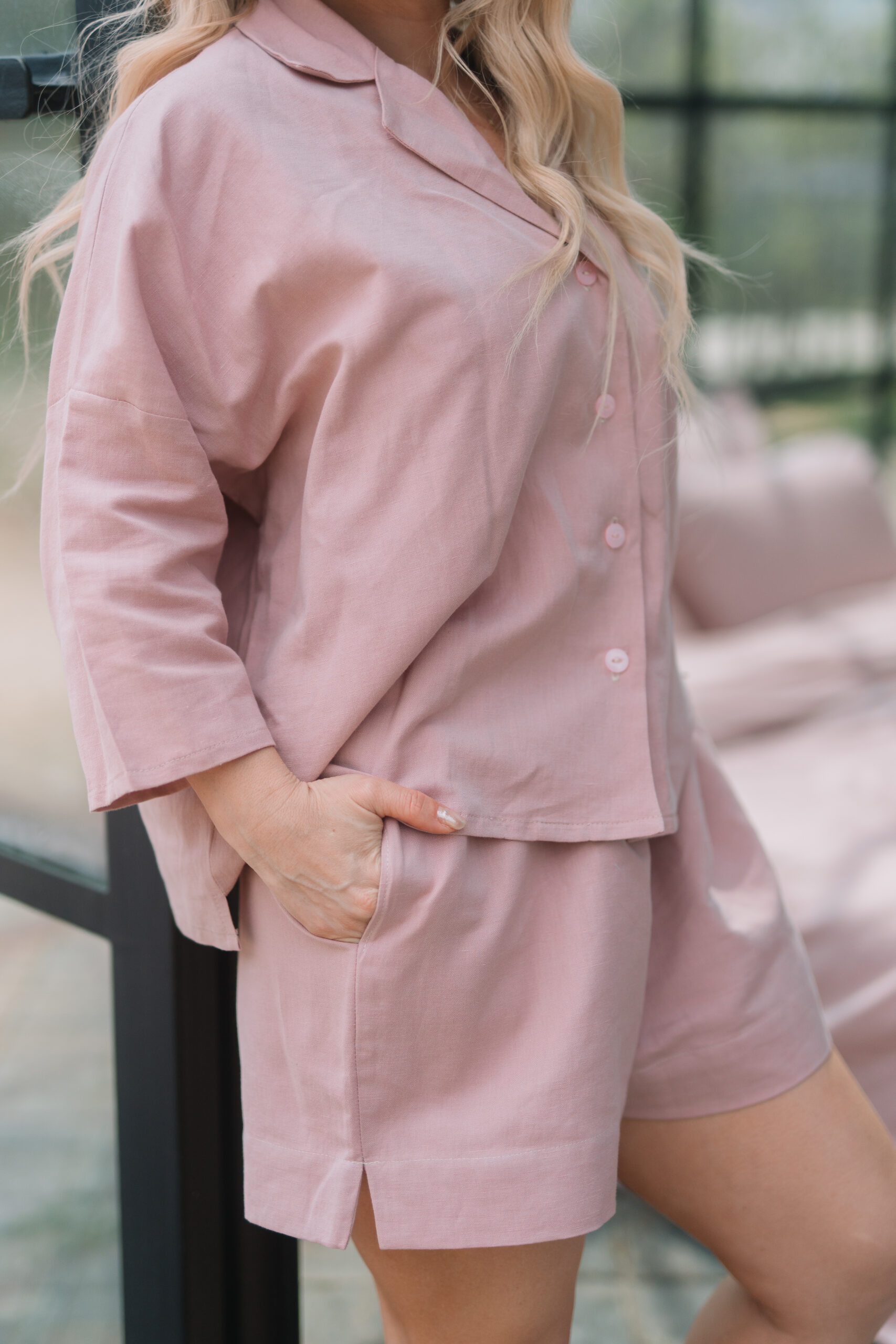 Pantaloni scurti pijamale in si bumbac Genuin Fire Pink